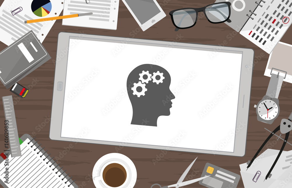 Obraz premium Schreibtisch mit Tablet - Gehirnjogging