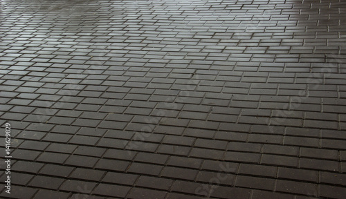 Wet paving stones. Paving slab wet texture