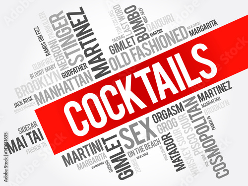 Most popular Cocktails word cloud collage, drinks concept background