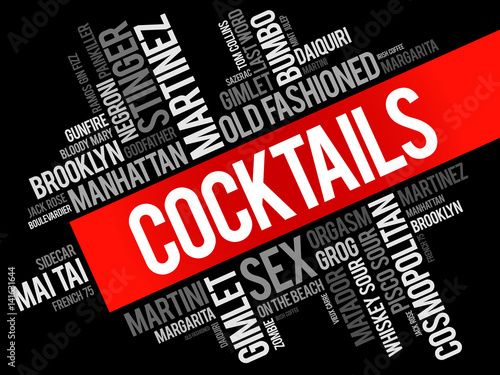 Most popular Cocktails word cloud collage, drinks concept background