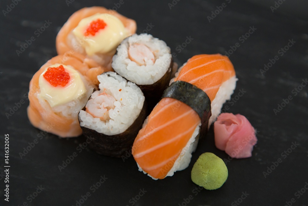 Sushi on black background