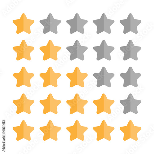 5 star rating set. Simple rounded shapes in grey and yellow.