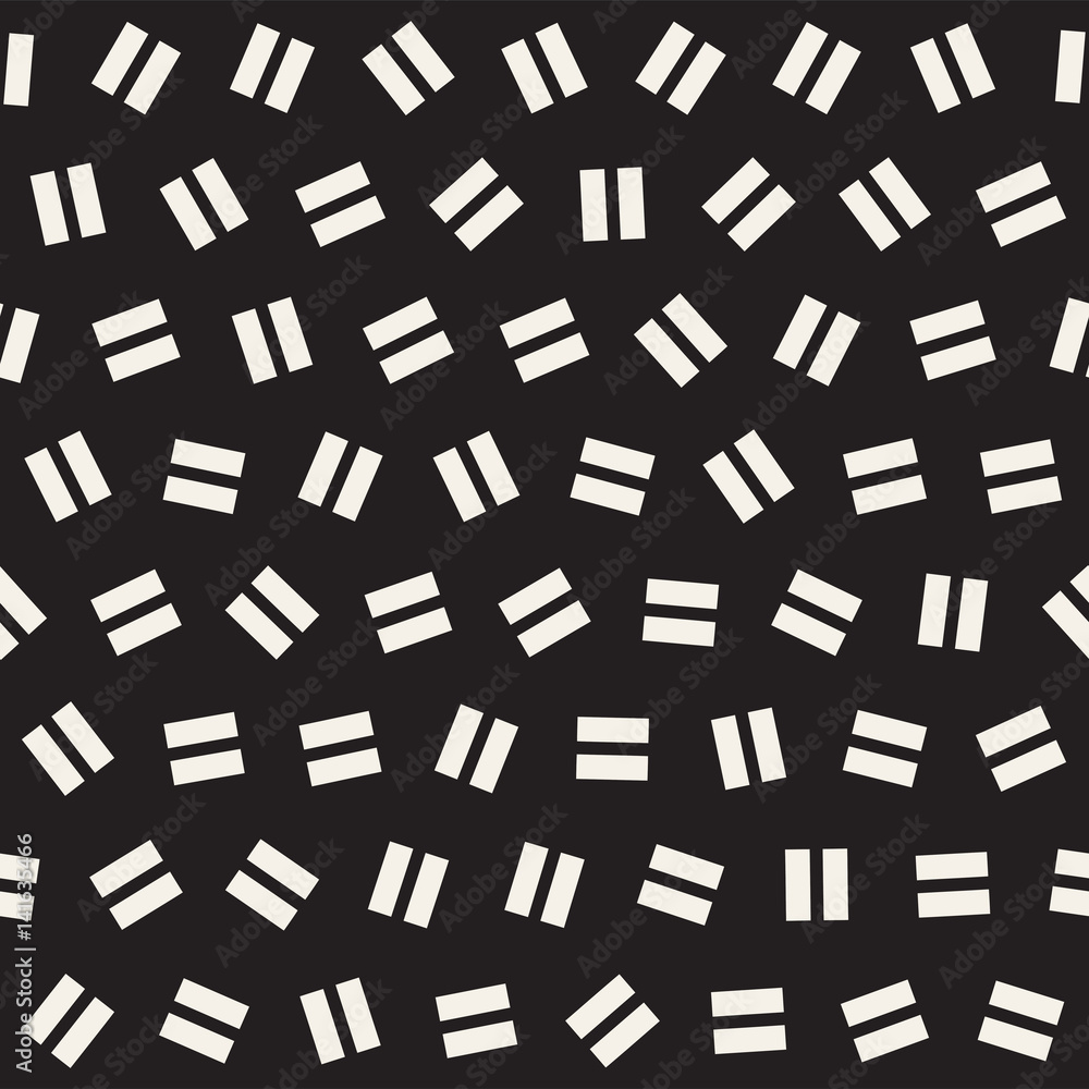 Obraz premium Geometric Scattered Shapes. Vector Seamless Black and White Pattern