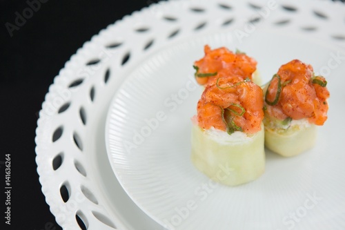 Sushi served on plate