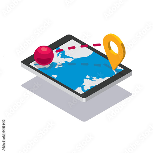 Vector isometric tablet pc shipping map
