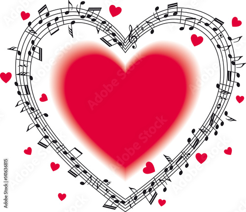 musical staff with notes, heart-shaped.
