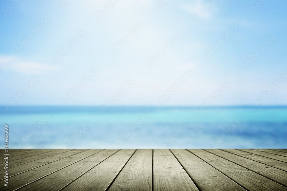Beautiful beach background and empty wooden.