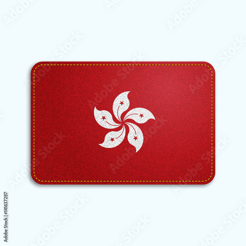 National flag of Hong Kong with denim texture and orange seam. Realistic image of a tissue made in vector illustration.