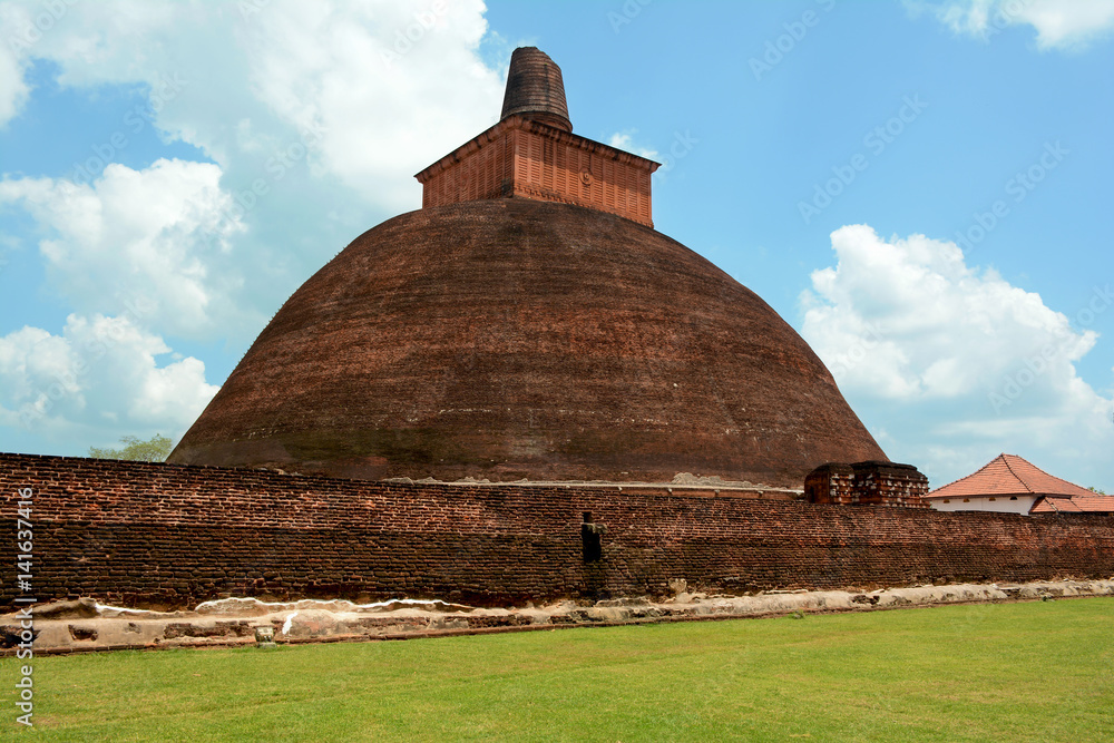 Old bricky Jetavaranama dagoba located in the ruins of Jetavana Monastery in the ancient city Anuradhapura, Sri Lanka