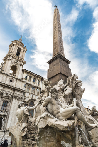 Fountain of the Four Rivers in Piazza Navona in Rome, Italy