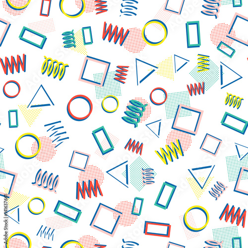 Retro memphis geometric line shapes seamless patterns. Hipster fashion 80-90s. Abstract jumble textures. Zigzag lines. Triangle. Memphis style for printing, website, design, poster.