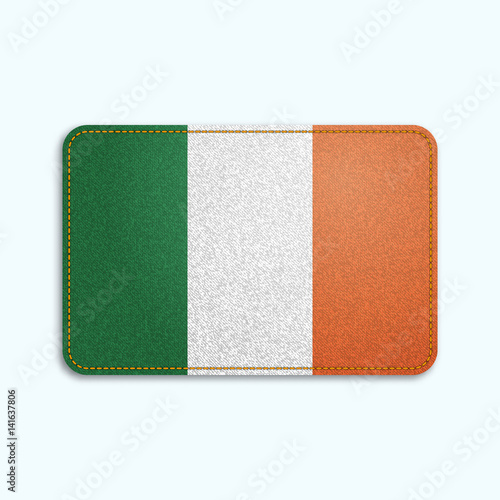 National flag of Ireland with denim texture and orange seam. Realistic image of a tissue made in vector illustration.