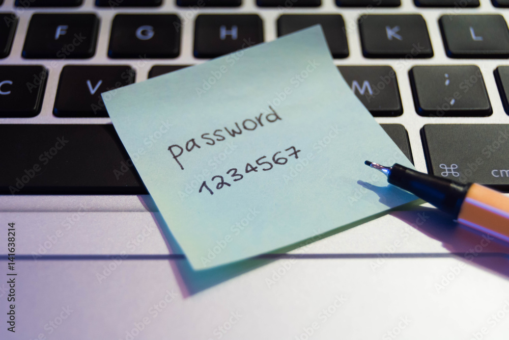 Easy concept password. My password written on a paper sticker with a marking pen. Easy concept password. My password written on a paper sticker with a marking pen.