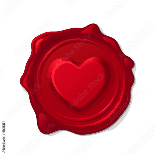 

Red wax seal isolated on transparent background. Convex love heart 