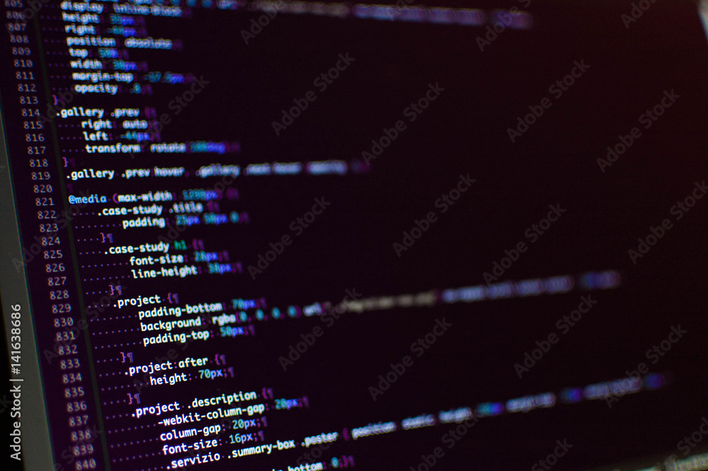 Software development. Software source code. Programming code. Writing ...