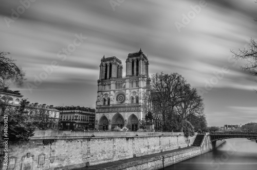 Long exposure Black and white image of Notre Dame