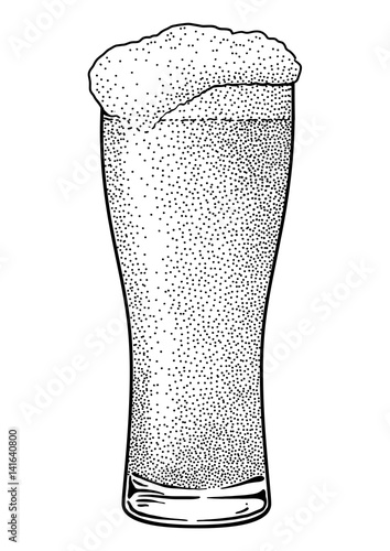 Beer glass illustration, drawing, engraving, ink, line art, vector