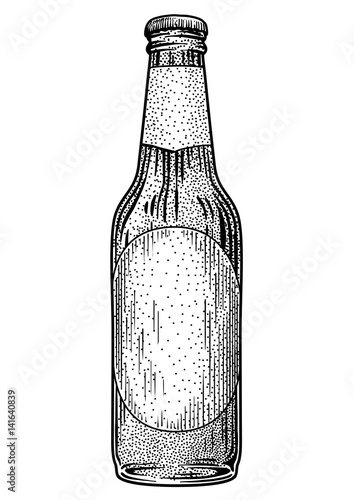 Beer bottle illustration, drawing, engraving, ink, line art, vector