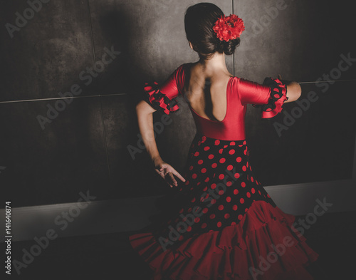young hispanic flamenco dancer  while dancing