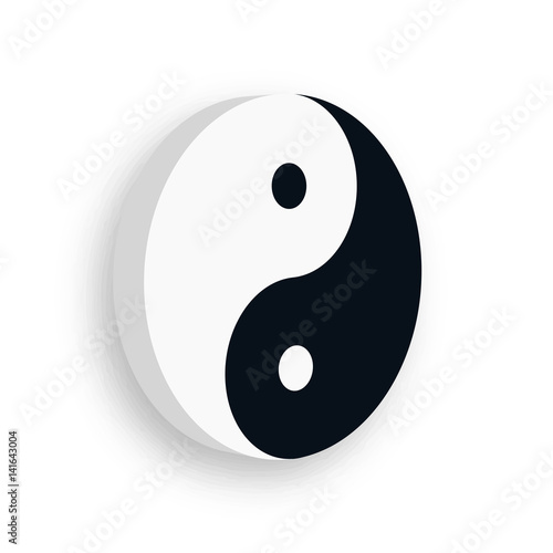Yin Yang symbol icon of Chinese phylosophy describes how opposite and contrary forces may be complementary, interconnected and interdependent in the natural world. Black and white illustration with