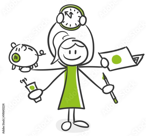 Stick Figure Series Green Woman / Multitasking
