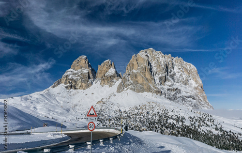 Peaks in snowy winter in Dolomites