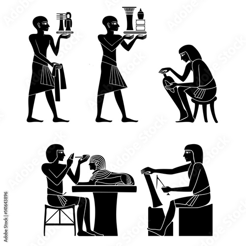 Egyptian hieroglyph and symbol. Stylized ancient culture background.Murals with ancient egypt scene