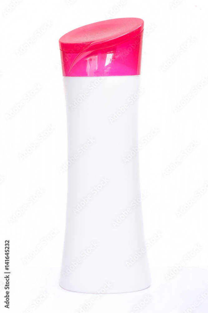 Plastic shampoo bottle on white background. Plastic shampoo bottle on white background.