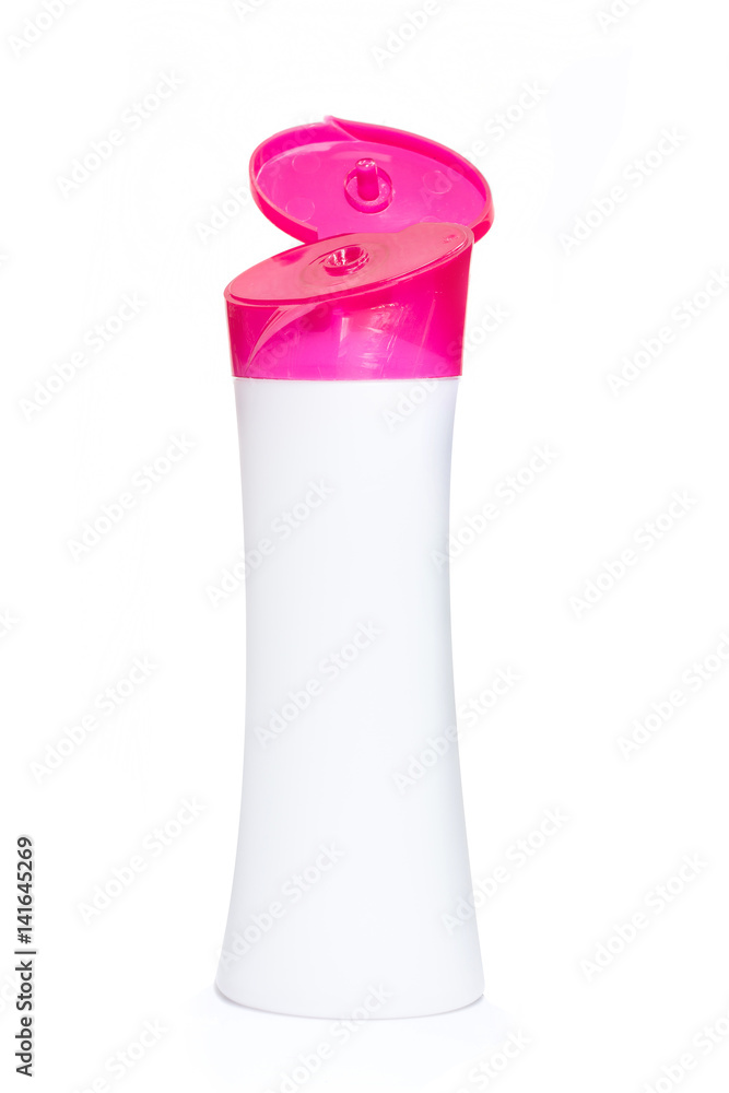 Plastic shampoo bottle on white background. Plastic shampoo bottle on white background.