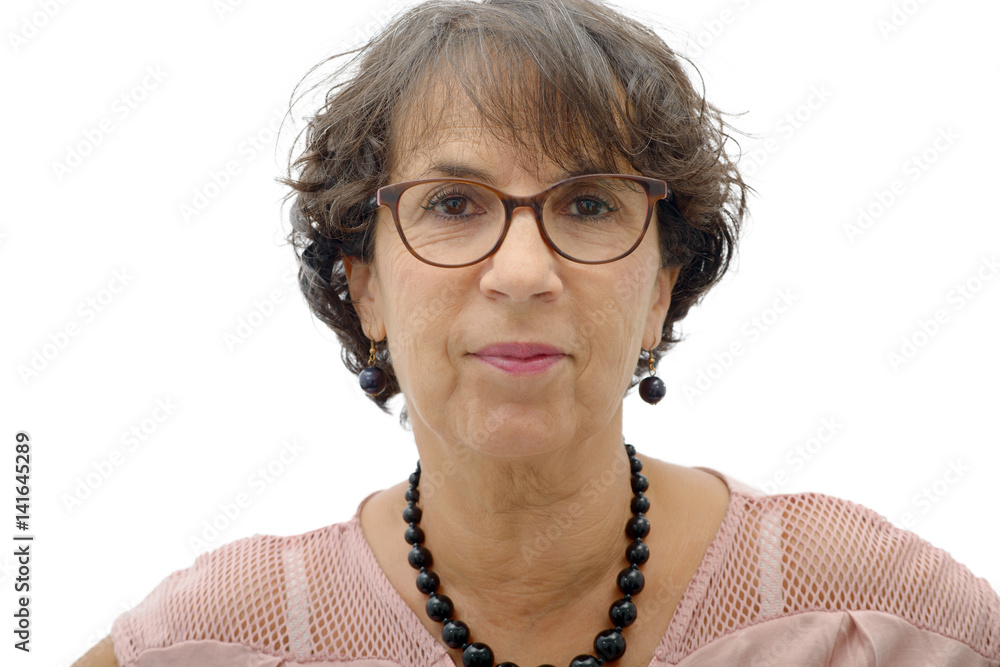 portrait of brunette mature woman with glasses portrait of brunette mature woman with glasses