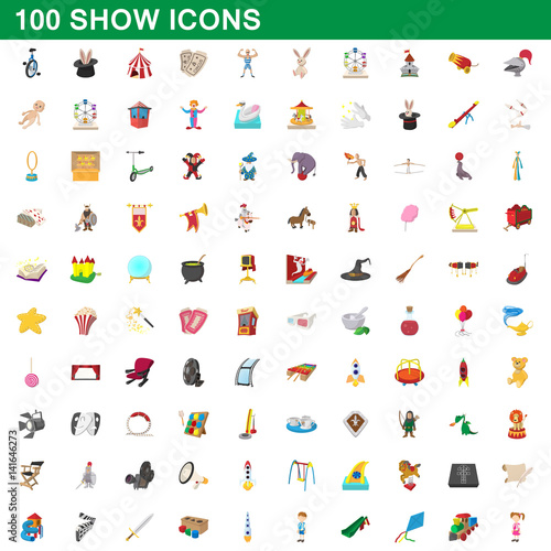 100 show icons set, cartoon style