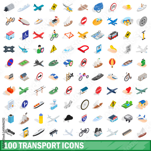 100 transport icons set, isometric 3d style