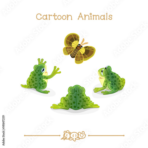 Toons series cartoon animals: toads and green butterfly