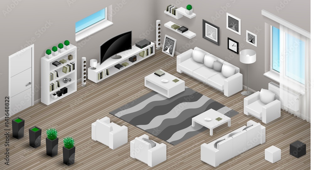 Isometrics of the living room furniture. Project in vector graphics Isometrics of the living room furniture. Project in vector graphics