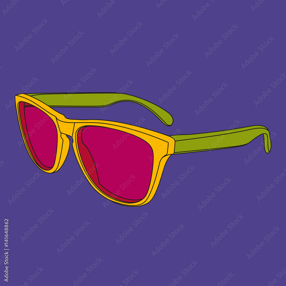 Pop art sunglasses image. Illustrated fashion dictionary. Stock Vector
