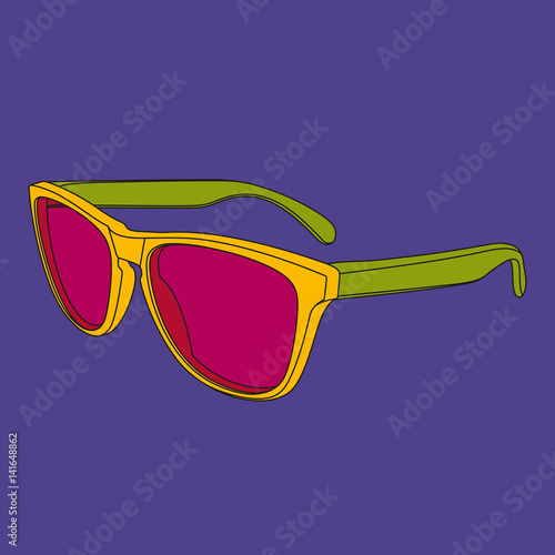 Pop art sunglasses image. Illustrated fashion dictionary.