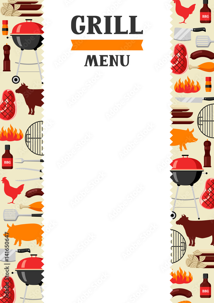 Bbq menu background with grill objects and icons