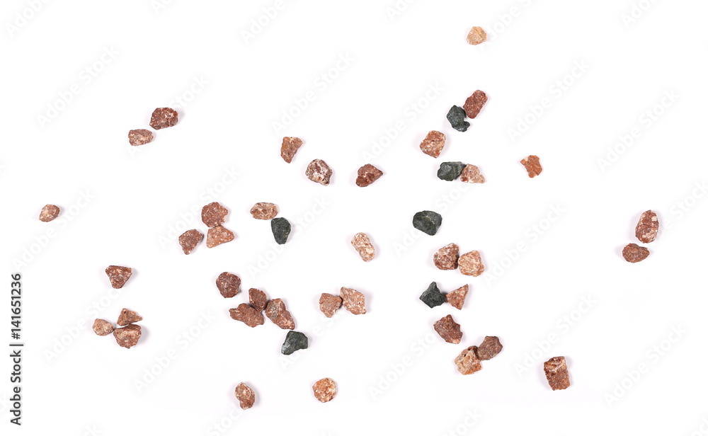 pile pebbles isolated on white background and texture, top view pile pebbles isolated on white background and texture, top view