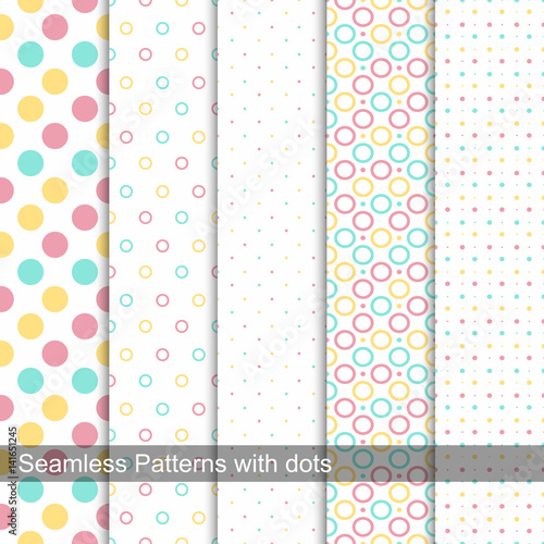 Collection of dotted seamless patterns.