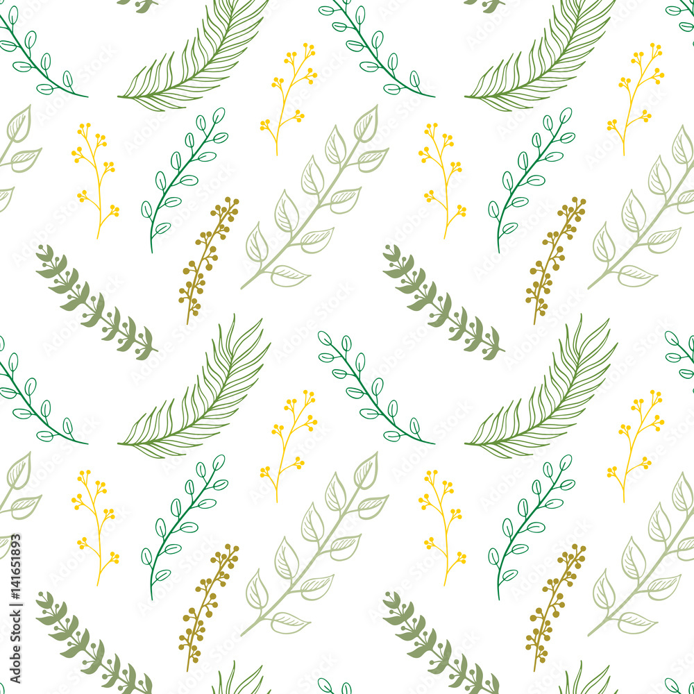 Seamless pattern composed of leaves and branches. Seamless pattern composed of leaves and branches.