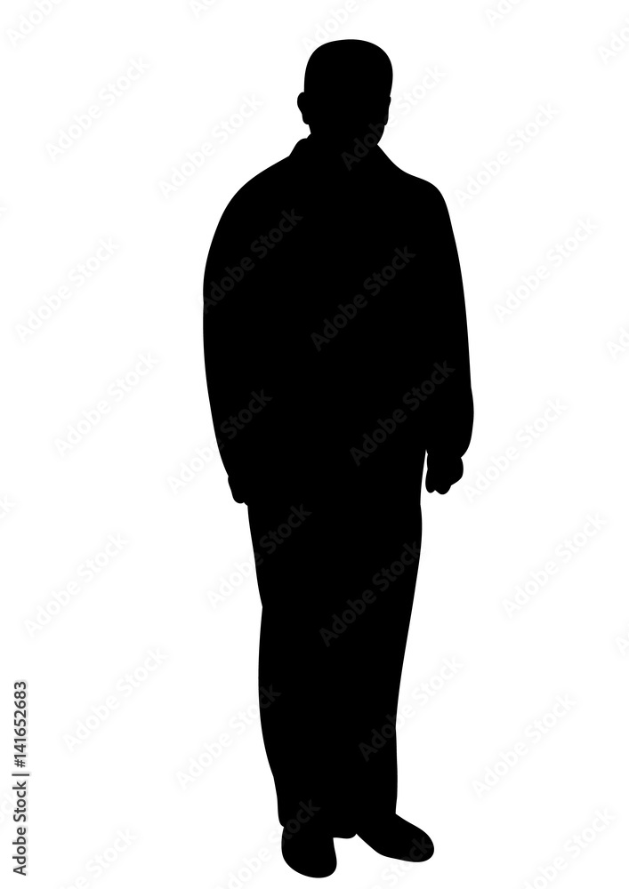 Vector, isolated silhouette man calmly stands, black