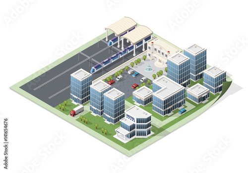 Set of Isolated High Quality Isometric City Elements on White Background