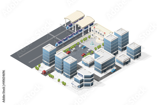 Set of Isolated High Quality Isometric City Elements on White Background