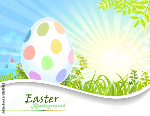 An eater egg laying on the green fields. Vector Illustration