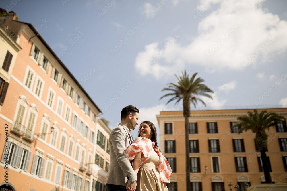 Loving couple being together in Rome, Italy Loving couple being together in Rome, Italy