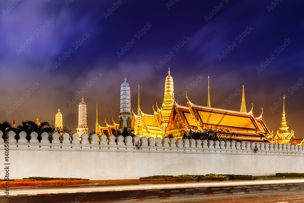 Wat Phra Kaew at night, the Temple of the Emerald Buddha, officially known as Wat Phra Sri Rattana Satsadaram, The grand palace, Bangkok, Thailand