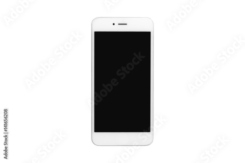 White smartphone with blank screen on isolated white background