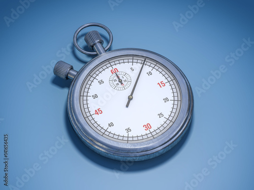 Realistic Classic Stopwatch on blue background. 3d rendering