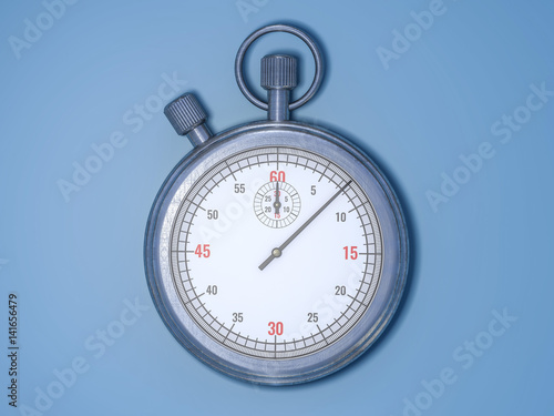 Realistic Classic Stopwatch on blue background. 3d rendering