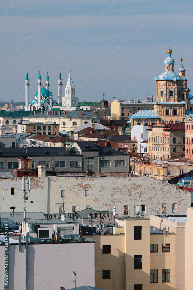 Old city, temple, mosque and tower. Kazan, Russia